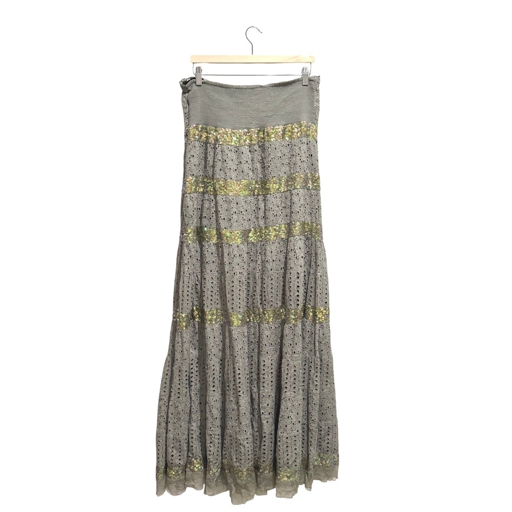 Boston Proper Olive Green Strapless Maxi Dress with Gold Accents - Picture 3 of 7